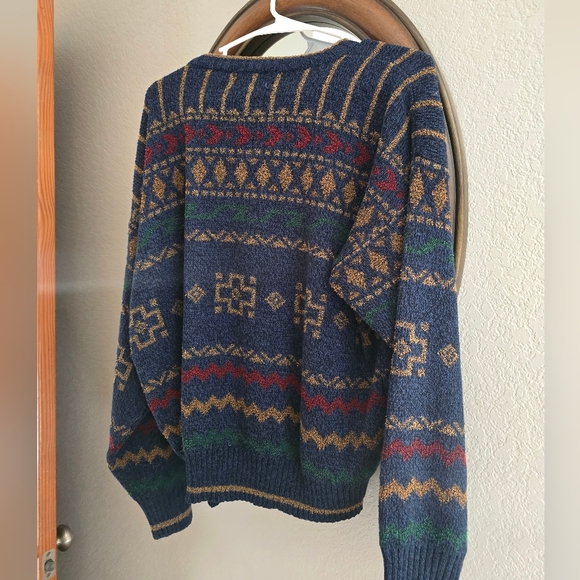 Vintage/ Grunge Patterned Sweater - Blue and Gold - Picture 2 of 6